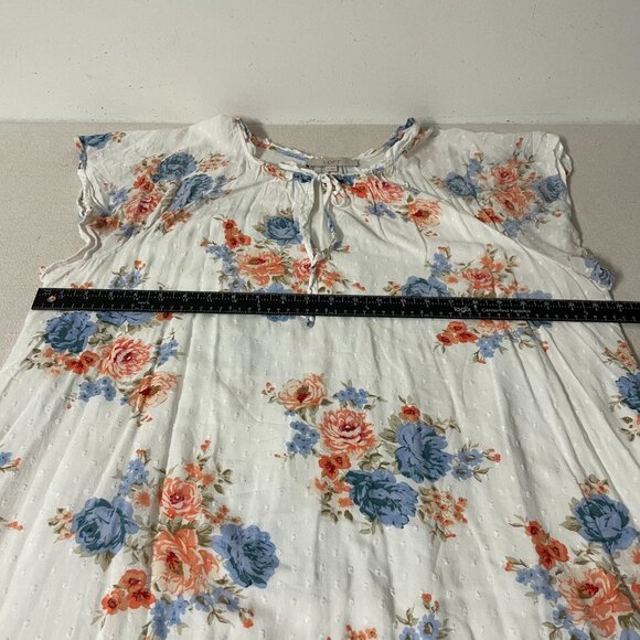 LOFT Dress Womens XL White Blue Orange Floral Swiss Dot - Picture 11 of 12